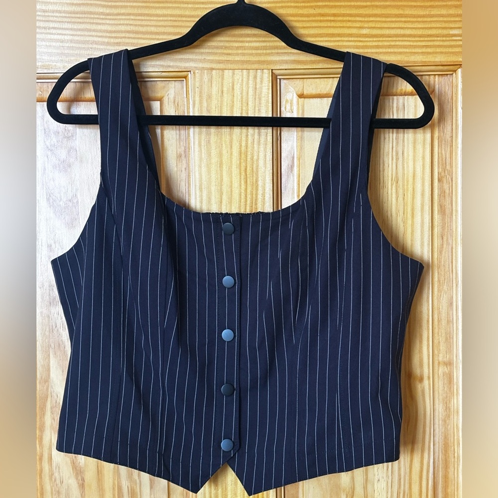 Navy Pinstripe Tailored Vest Top – Button Front – NWOT